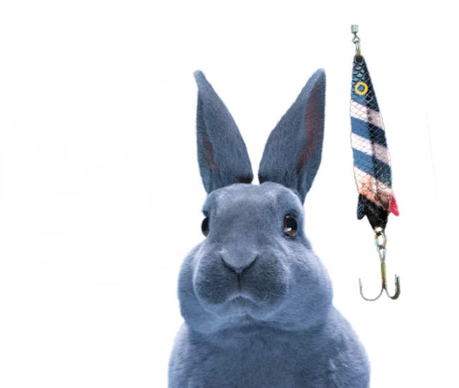 Blu with a fishing rod